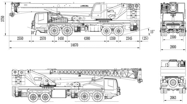Купить автокран Junton JTC70G6 — габаритные размеры